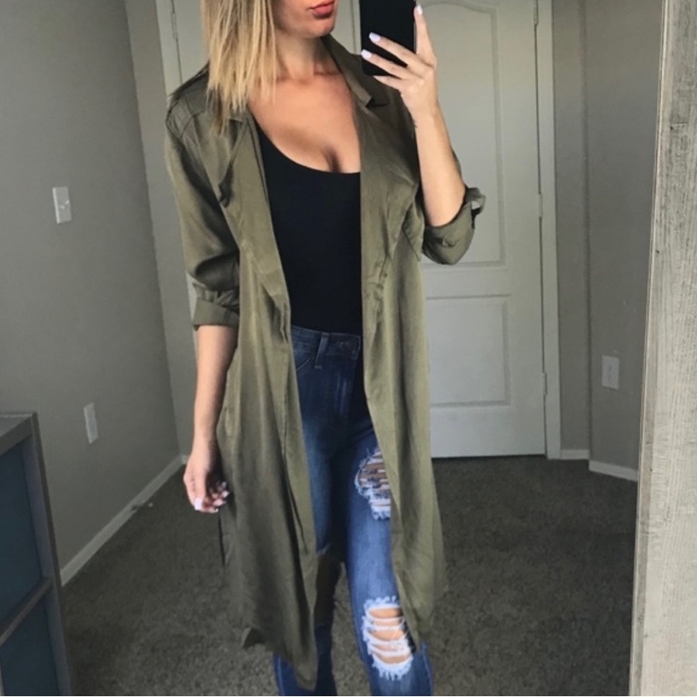 Olive Green Belted Trench Coat NWOT